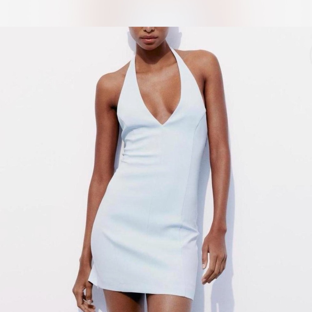 Zara Light Blue Halter Mini Dress